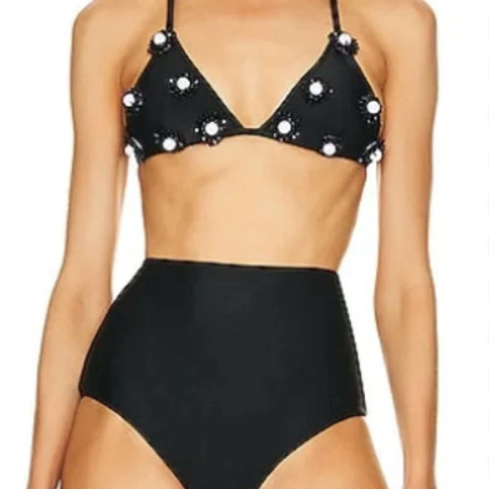 PatBO Black Bikini with White Embellishments
